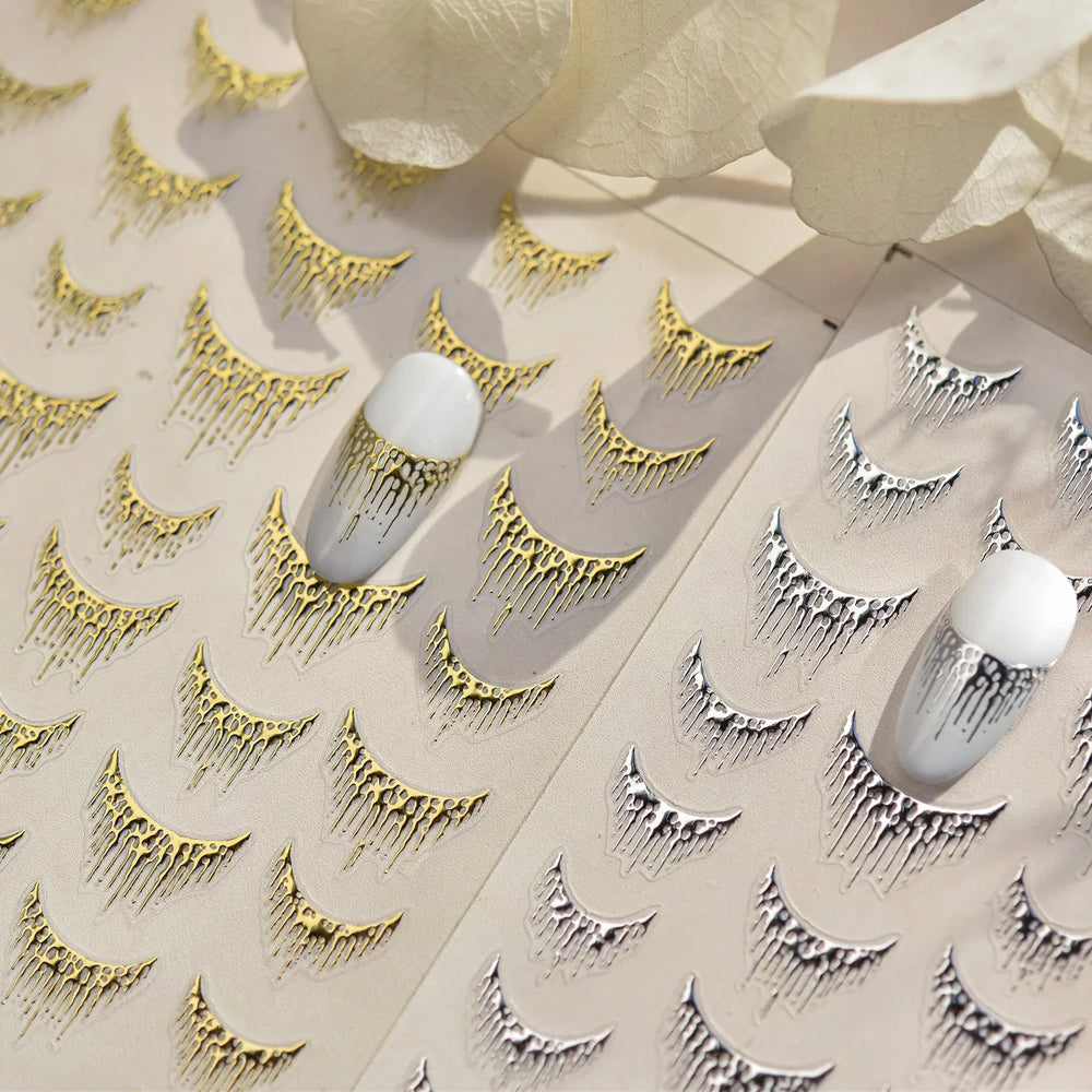 French Romantic Tassel Crescent Moon Laser Charming Gold Silver Arc Self Adhesive Nail Art Stickers Hot Stamping Manicure Decals (Online Order Only)