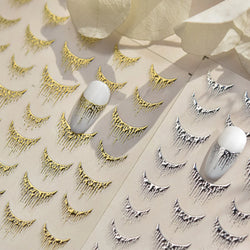 French Romantic Tassel Crescent Moon Laser Charming Gold Silver Arc Self Adhesive Nail Art Stickers Hot Stamping Manicure Decals (Online Order Only)