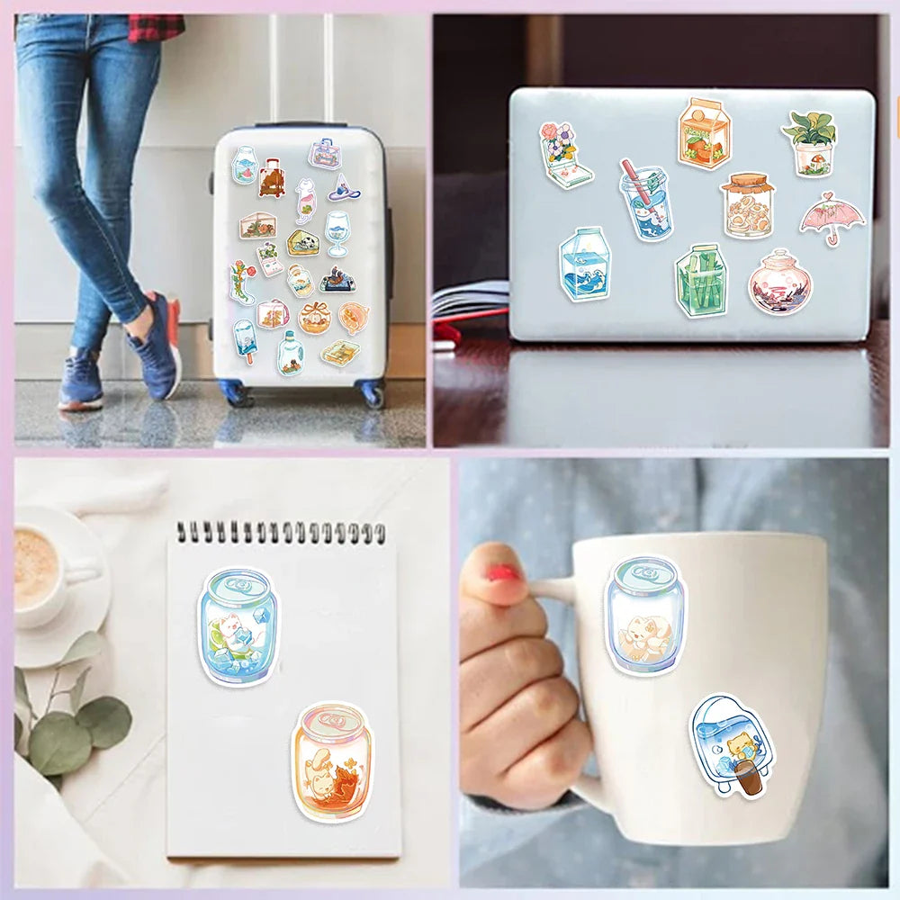 50Pcs Cute Cartoon Animals Plants Glass Stickers DIY Phone Guitar Laptop Notebook Suitcase Cup Waterproof Sticker Kids Toy﻿ (ONLINE ORDER ONLY)