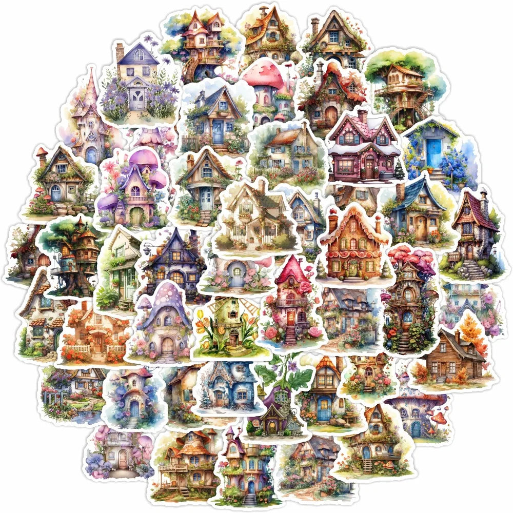 Vintage Castle Garden Cabin Forest Stickers for Suitcase Laptop Car (Online Order Only)