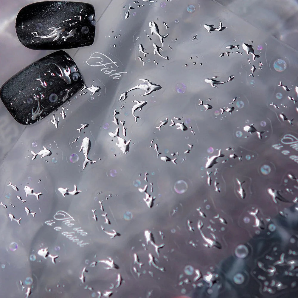 Ocean Elements Starry Sea Shoal of Fish School Water Bubbles Water Bubbles Adhesive Nail Art Decoration Sticker Manicure Decals (Online Order Only)