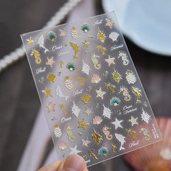 Hot Stamping Seahorse Dolphin Shell Conch Starfish Coconut Tree Jackfruit Water Bubbles Ocean Nail Art Stickers Manicure Decals (ONLINE ORDER ONLY)