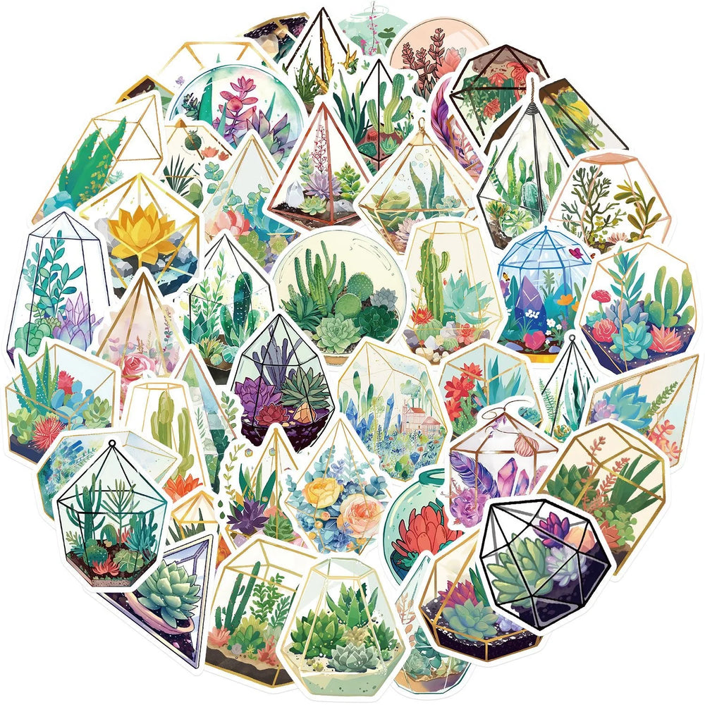 10/50pcs Ins Style Cute Plants Flower Mini Greenhouse Stickers Aesthetic Decoration DIY Phone Skateboard Notebook Wall Decals (Online Order Only)
