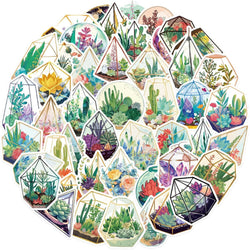 10/50pcs Ins Style Cute Plants Flower Mini Greenhouse Stickers Aesthetic Decoration DIY Phone Skateboard Notebook Wall Decals (Online Order Only)