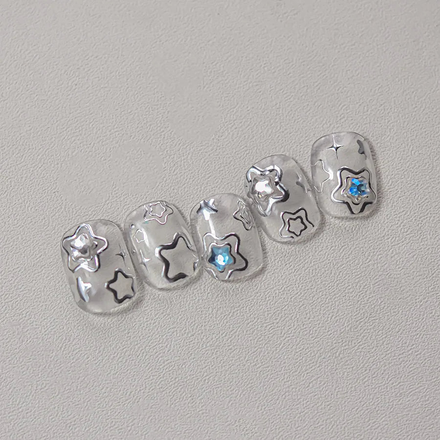 Colored Crystal Star Love Heart Shiny Silver Hollowed Smudging Rainbow Flower Jelly Embossed Nail Art Stickers Manicure Decals (ONLINE ORDER ONLY)