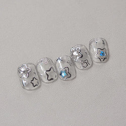 Colored Crystal Star Love Heart Shiny Silver Hollowed Smudging Rainbow Flower Jelly Embossed Nail Art Stickers Manicure Decals (ONLINE ORDER ONLY)