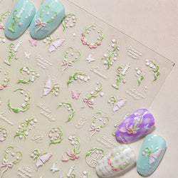Romantic Lily of The Valley Candle Holder Wreath Bowknot Butterfly Dreamy Adhesive Nail Art Decorations Stickers Manicure Decals (Online Order Only)