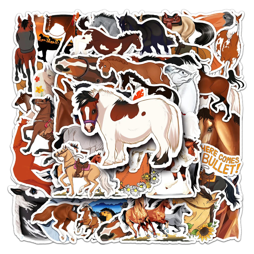 50Pcs Horse Cartoon Waterproof Vinyl Stickers for Skateboard Snowboard (ONLINE ORDER ONLY)