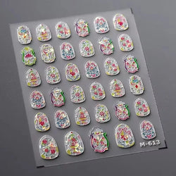 French Style Colorful Square Grid Rhombus Stripe Bowknot Line 3D Self Adhesive Nail Art Stickers Shiny Rhinestone Manicure Decal (Online Order Only)