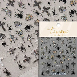 Gradient Halo Dyeing Dark Red Rose Flower Rhinestone Lace Bow Heart 3D Self Adhesive Nail Art Decoration Sticker Manicure Decals (ONLINE ORDER ONLY)