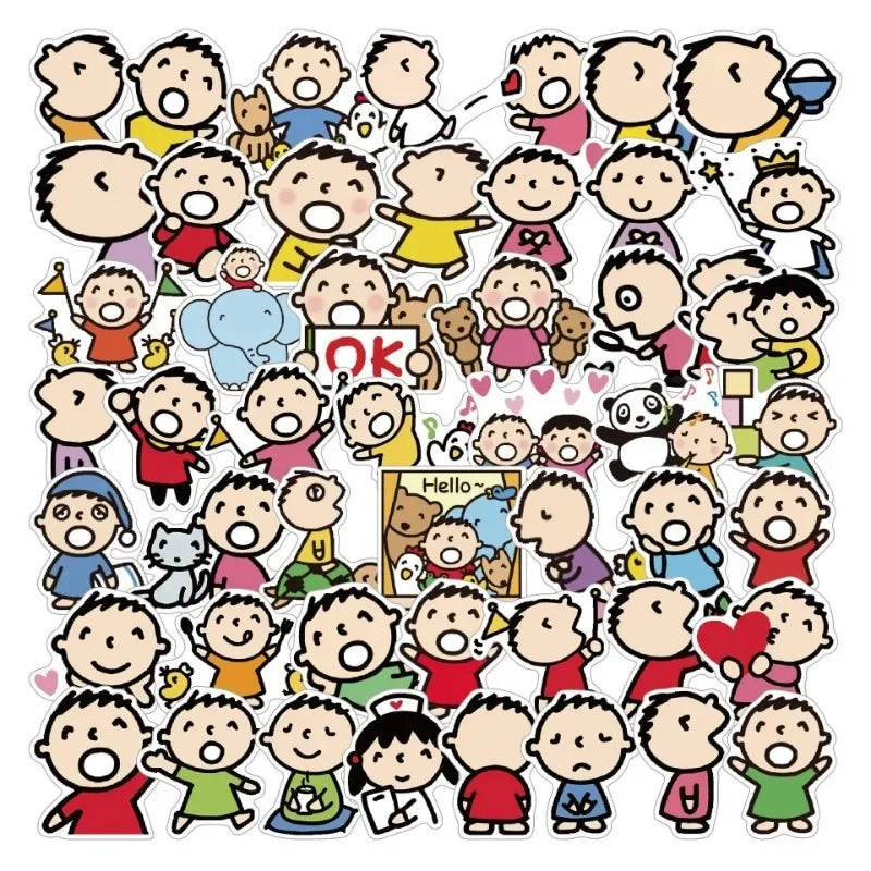 Minna No Tabo Cartoon Stickers for Luggage, Water Cup, Phone, Laptop, Car, Scooter, Refrigerator - 50pcs (Online Order Only)