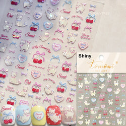 Small Animals Meeting Dog Cat Kitten Bowknot Cherry Butterfly Wreath Paw Star Hat Self Adhesive Nail Art Stickers Manicure Decal (ONLINE ORDER ONLY)