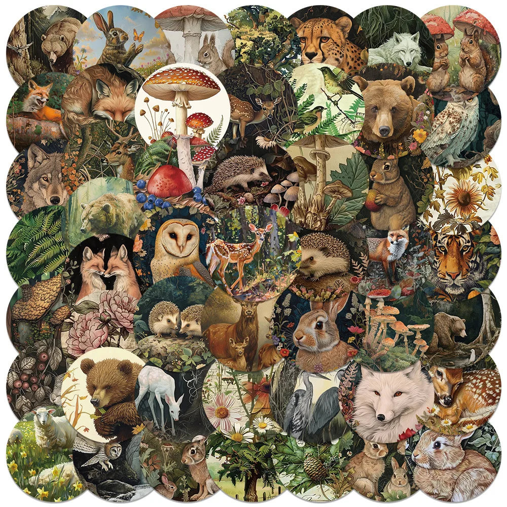 Vintage Animal Plant Stickers Decals for Laptop Phone Luggage Scrapbook Kids Toy (ONLINE ORDER ONLY)
