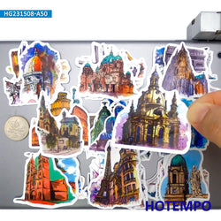 20/30/50Pieces World Travel Hand Drawn Urban Landmark Old Building Stickers for Car Motorcycle Luggage Phone Laptop Sticker Toys (Online Order Only)