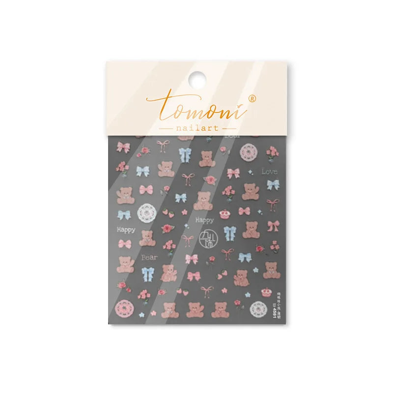 Charming Cherry's Cake Cute Bowknot Pink Blue Bear Flower Bouquet Strawberry Adhesive Nail Art Sticker Rhinestone Manicure Decal (Online Order Only)