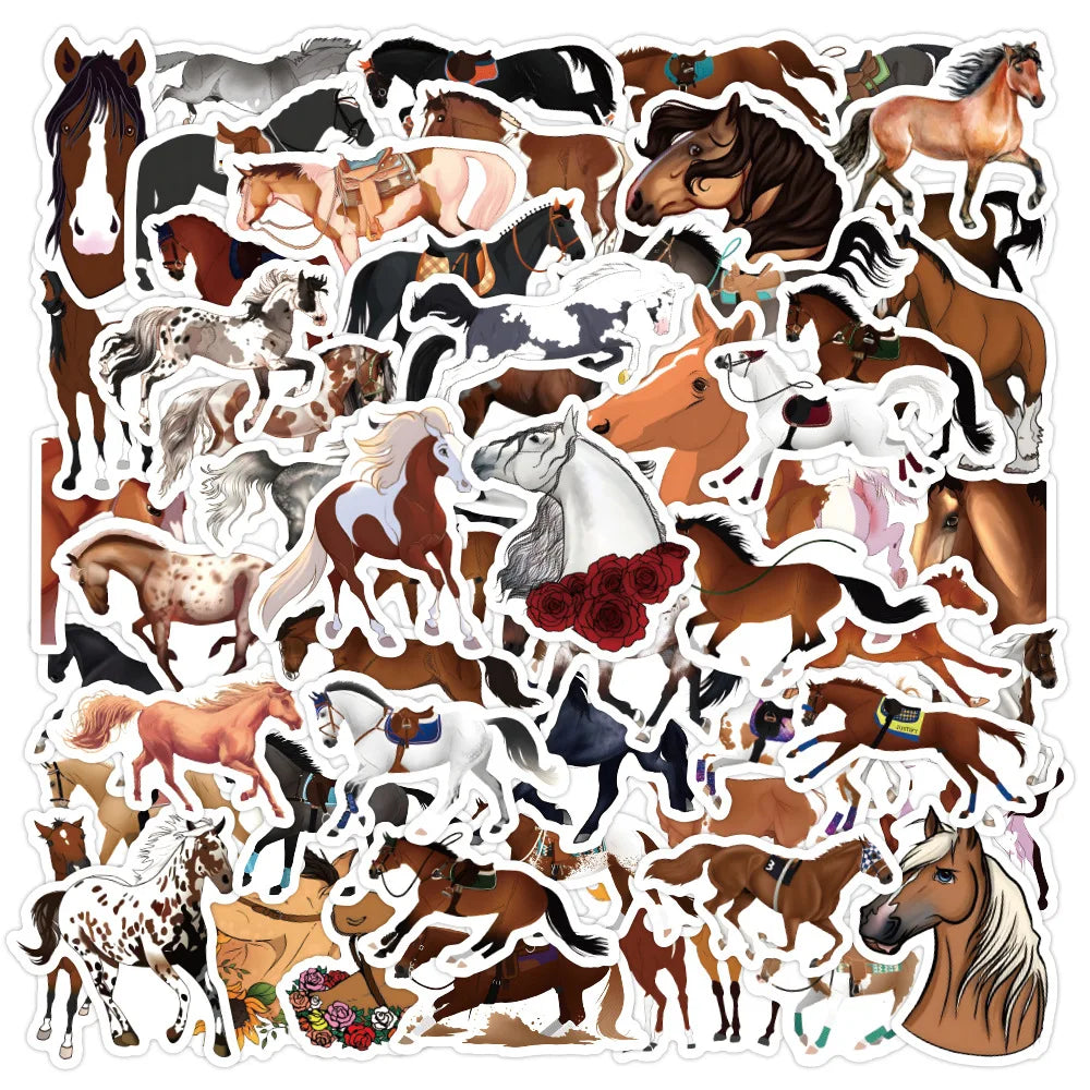 Horse Stickers 10/30/60PCS Animal Decals for Kids DIY Scrapbook Luggage Laptop Phone Car Bike Skateboard (Online Order Only)