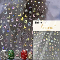 Dressy Embossment Colorful Gradient Snowflakes Laser Silver Christmas Tree Winter Bowknot Santa Nail Art Stickers Manicure Decal (Online Order Only)