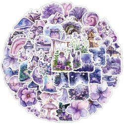 10/50pcs Cute Purple Magic Flowers World Cartoon Stickers Aesthetic Decals DIY Fridge Laptop Phone Car Decoration Sticker (Online Order Only)