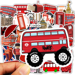 50Pcs/Lot Waterproof London Red Bus Telephone Booth PVC Stickers For Laptop Motorcycle Skateboard Luggage Decal Toy Sticker (ONLINE ORDER ONLY)