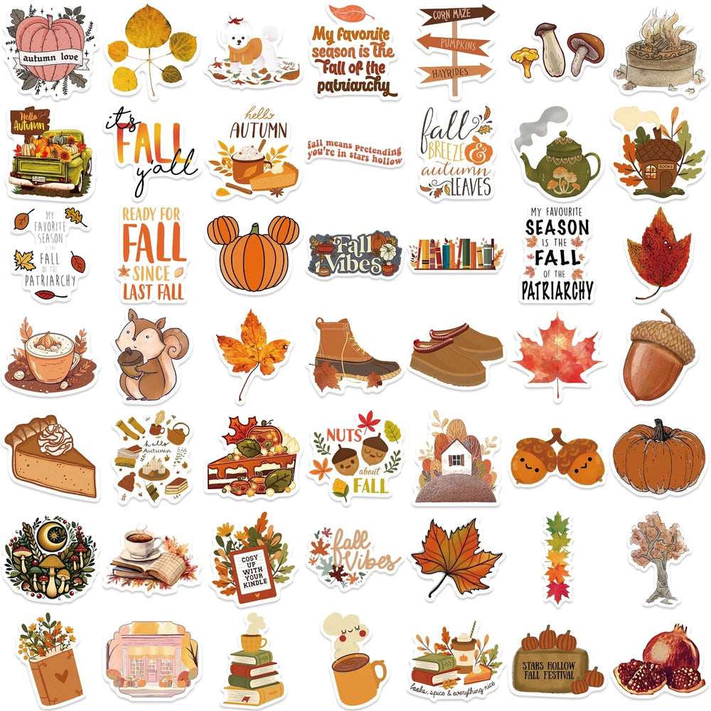 50pcs Dream Fall Maple Leaves Autumn Sticker Travel Suitcase Phone Laptop Luggage Classic Stickers Home Decor Diy Kids Girl Toys (Online Order Only)