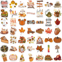 50pcs Dream Fall Maple Leaves Autumn Sticker Travel Suitcase Phone Laptop Luggage Classic Stickers Home Decor Diy Kids Girl Toys (ONLINE ORDER ONLY)