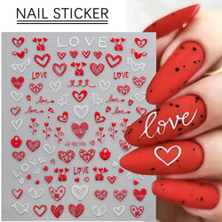 12 Sheets Valentines Nail Stickers Red Heart Nail Art Sticker Decal Solid Hollow Heart 3D Self-Adhesive Design Nail Art Supplies (ONLINE ORDER ONLY)