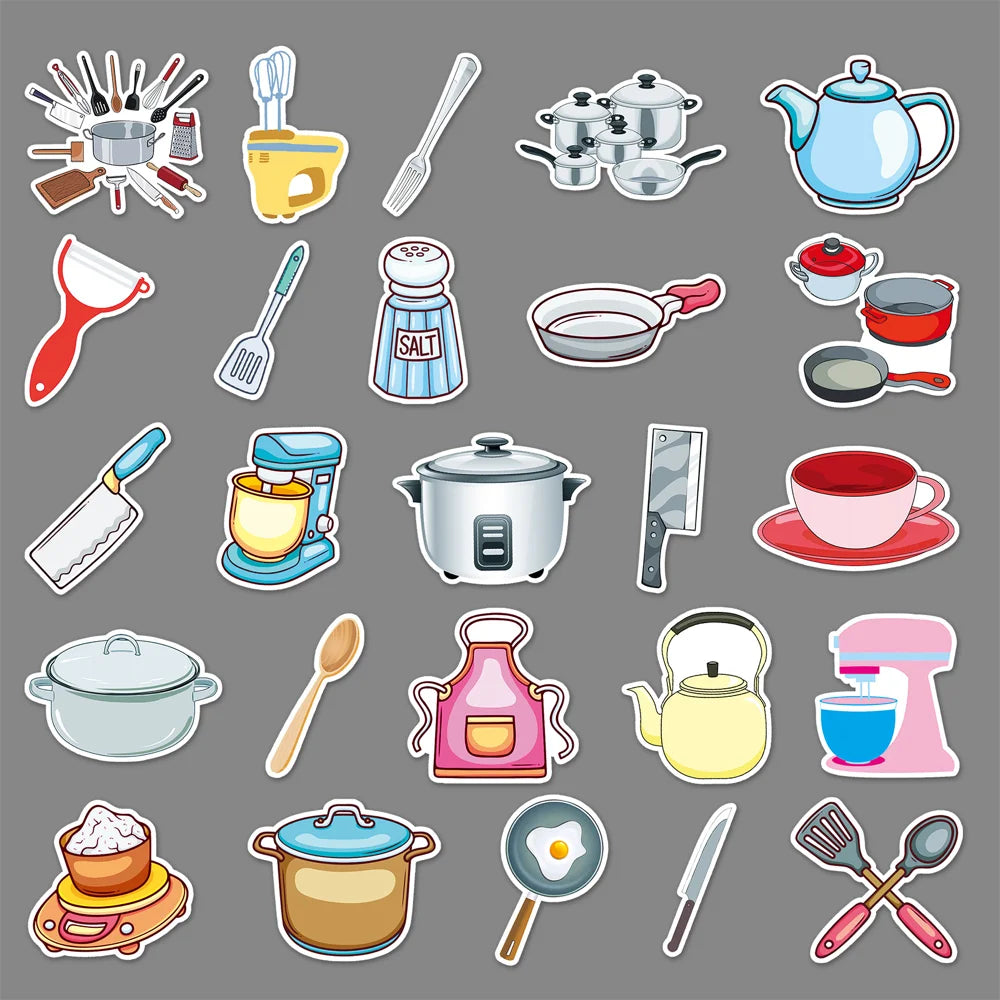 10/50PCS Kitchen Supplies Paper Sticker Decoration DIY Diary Notebook Scrapbook Label Sticker Cute Children Stationery Sticker (Online Order Only)