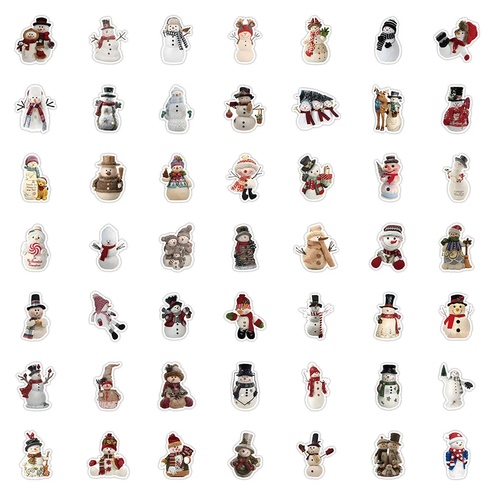 10/30/50PCS Cute Snowman Stickers Christmas Decoration Gift DIY Notebook Laptop Phone Bike Fridge Waterproof Cartoon Decals Toys (Online Order Only)