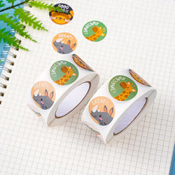 100-500Pcs new 1inch Animal Good Job Cool Stickers Roll for Envelope Praise Reward Student Work Stationery Seal Lable child gift (ONLINE ORDER ONLY)