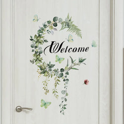 1PCS English Welcome Green Plants Vines Butterfly Door Stickers Bathroom Decoration Vinyl Home Decor Decals Waterproof Wallpaper (ONLINE ORDER ONLY)