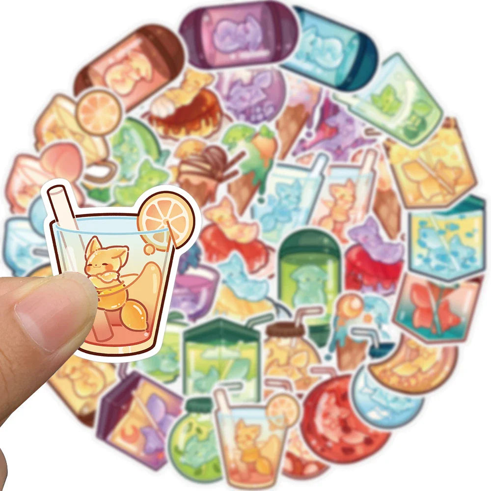 10/20/40pcs Cute Animal Fox Drink Combo Sticker Packs (Online Order Only)