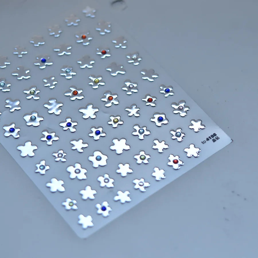 Hot Stamping Laser Silver Pink White Flower Rhinestone Pearl Irregular Petal Adhesive Nail Art Decoration Sticker Manicure Decal (ONLINE ORDER ONLY)