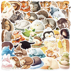 50pcs Sleeping Animals Cartoon Stickers Perfect for Scrapbooking Diaries Laptops Bumpers Water Bottles Computers Phones Sticker (Online Order Only)