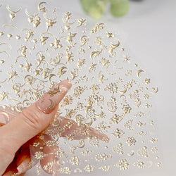 4pcs/Set Elf/Fairy Jelly Gold Nail Art Sticker Sun/Moon/Star Geometric Embossed Reliefs Self Adhesive Nail Decal Manicure Design (Online Order Only)
