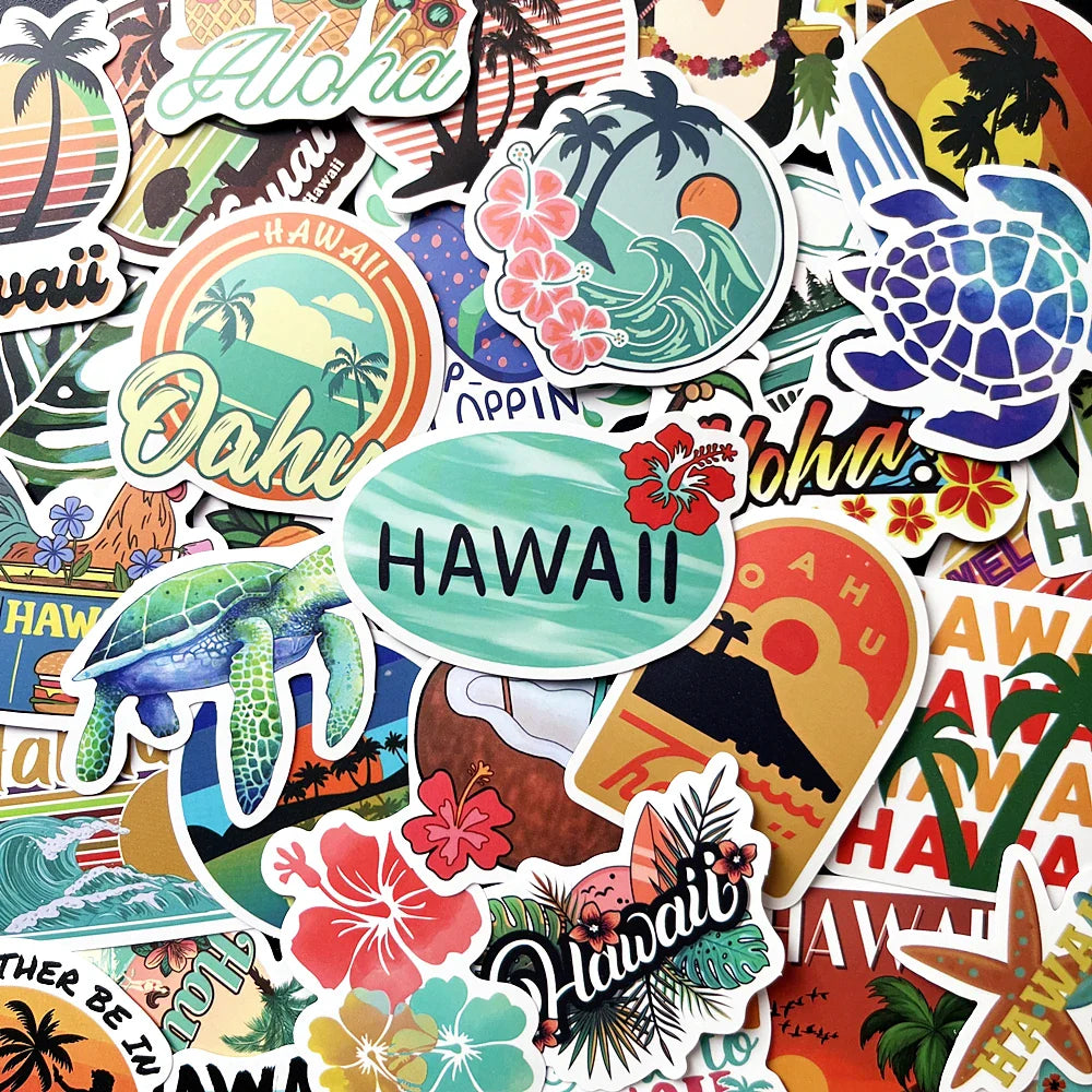 Hawaii Surfing Stickers Tropical Beach Decals for Luggage, Surfboard, Water Bottle, Kids Toy (ONLINE ORDER ONLY)