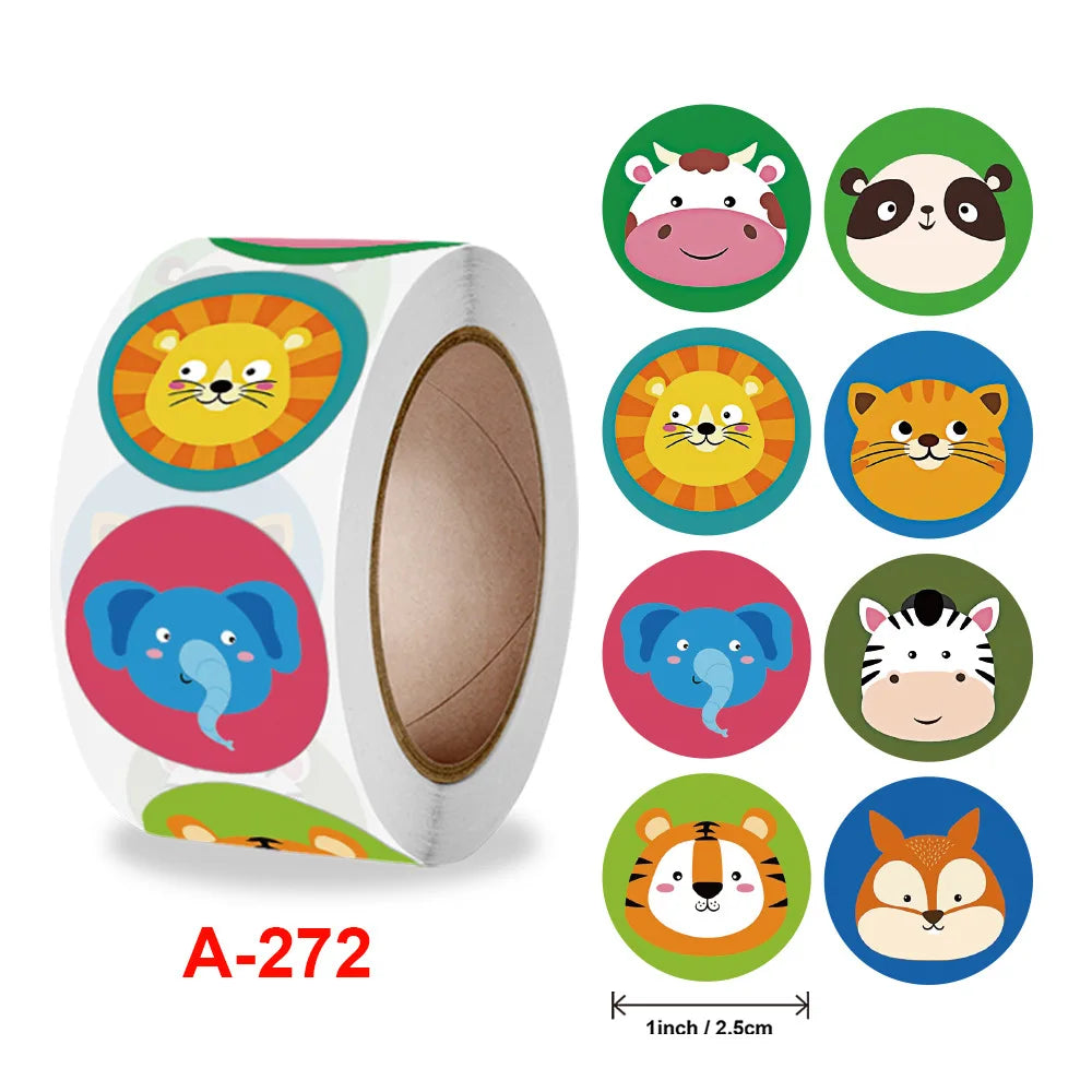 500Pcs Children's Cartoon Animal Stickers Baby Stickers Kindergarten Inspirational Little Red Flower Reward Roll Stickers (Online Order Only)