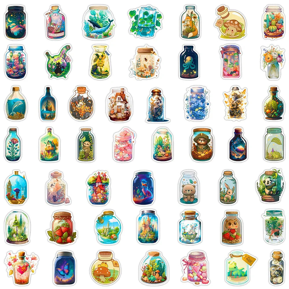 10/30/50pcs INS Style Bottle World Animal Plant Cartoon Stickers Aesthetic Water Bottle Laptop Decoration Cute Sticker Kids Toy (ONLINE ORDER ONLY)