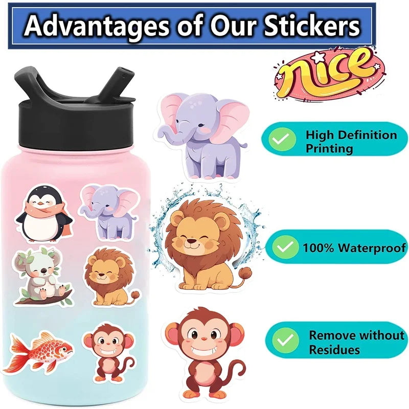 10/30/50PCS Cartoon Smile Animal PVC Sticker Aesthetic Decoration Scrapbooking Korean Stationery School Supplies for Kids (ONLINE ORDER ONLY)