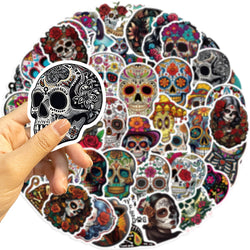50pcs Mexican Day of the Dead Graffiti Sticker Skateboard Suitcase Guitar Kettle Deco Laptop Waterproof Phone Case Stickers (Online Order Only)