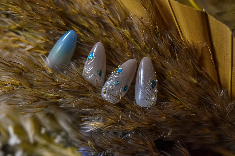 Charming Blue Sparrow Feather Rhinestone Wings Peacock Sparrow Dreamy Jelly Stars Self Adhesive Nail Art Stickers Manicure Decal (ONLINE ORDER ONLY)