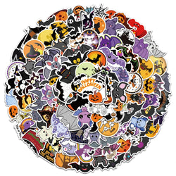50/100pcs Cute Cartoon Halloween Bats Stickers Kids Toy Waterproof Graffiti For Laptop Guitar Water Bottle Bicycle Car Decals (ONLINE ORDER ONLY)