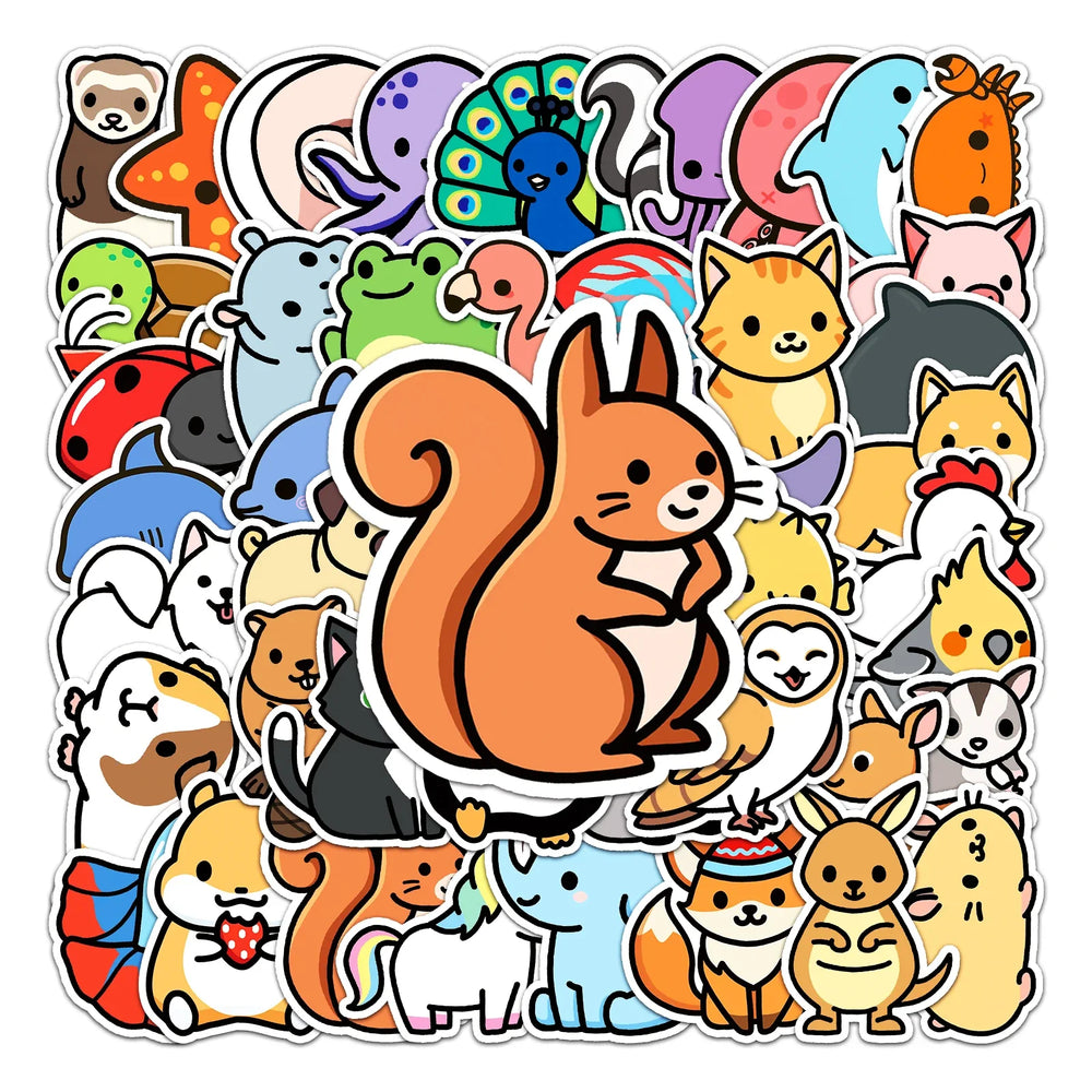 50Pcs Cute Animal Cartoon Waterproof Vinyl Stickers for Skateboard Snowboard (ONLINE ORDER ONLY)
