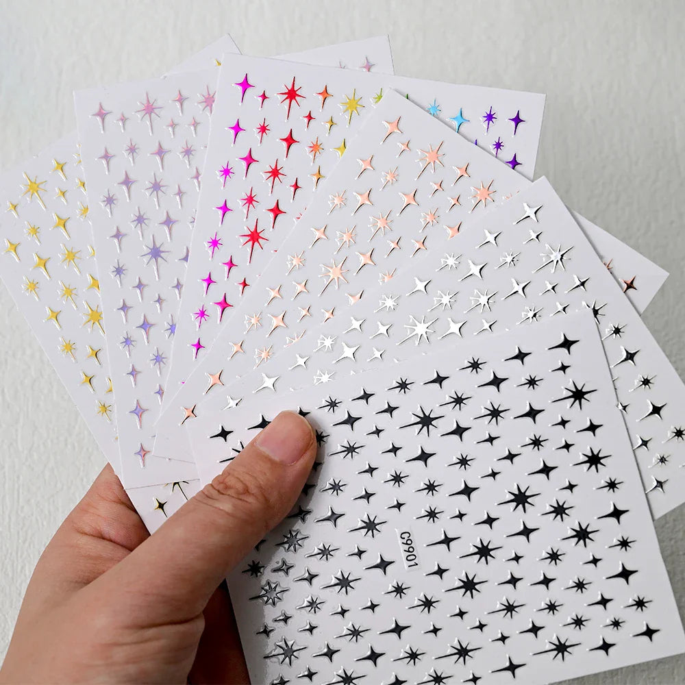 6Pcs 3D Silvery Star Nail Sticker Y2K Nail Design Gold Bronzing Slider Chrome Effect Nail Decoration Nail Design Manicure Tips * (ONLINE ORDER ONLY)