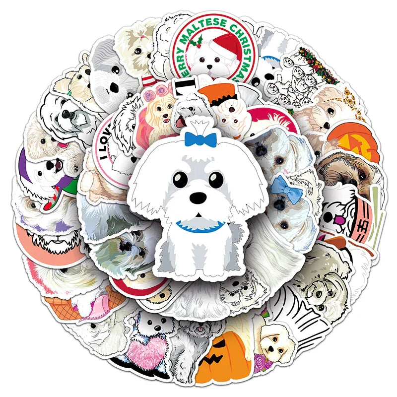 50Pcs Maltese Dog Cartoon Waterproof Vinyl Stickers (Online Order Only)