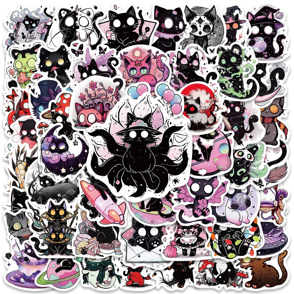 50PCS Kawaii Witch Cat Stickers for Laptop, Fridge, Suitcase, Bottle, Phone (Online Order Only)