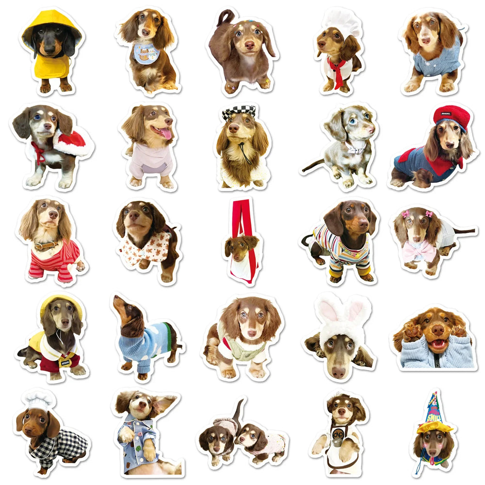 10/30/50PCS Dachshund Dog Stickers Cute Dog Decoration DIY Animal Sticker Luggage Laptop Phone Guitar Car Bike Decals Kids Toys (ONLINE ORDER ONLY)