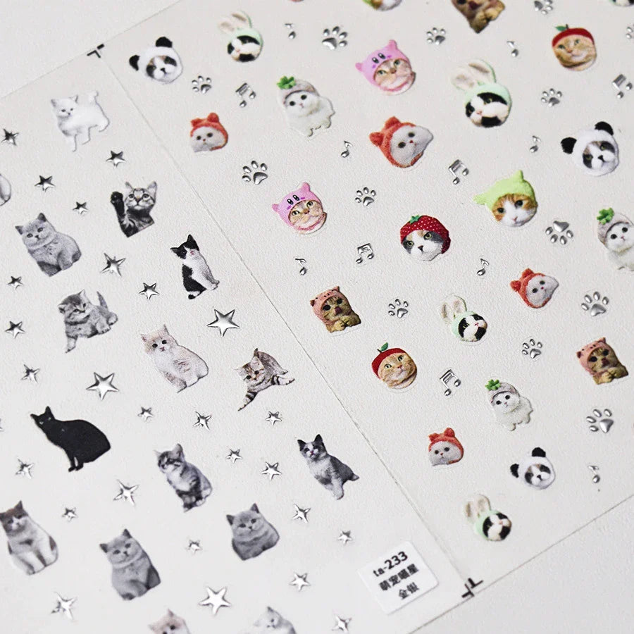 Lovely Dog Cat Animal Bunny 3D Soft Embossed Relief Self Adhesive Nail Art Stickers Cute Pretty Puppy Kitty Star Manicure Decals (ONLINE ORDER ONLY)