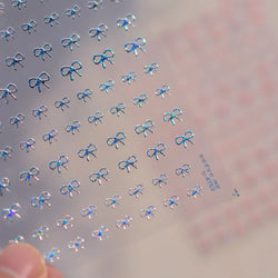 Shiny Pink Silver Gold Bowknot Tie Line Mini Delicate 3D 5D Self Adhesive Nail Art Stickers Embossment Rhinestone Manicure Decal (Online Order Only)