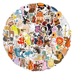 50/100pcs Cute Cartoon Animal Music Band Sticker for DIY Phone Skateboard Guitar Scrapbooking Supplies Stickers Pack Kids Toy (Online Order Only)