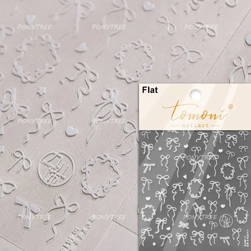 Colourful Tender Bowknot Embossment Shiny Tie Delicate Elegant 3D 5D Self Adhesive Nail Art Stickers Rhinestone Manicure Decals (ONLINE ORDER ONLY)
